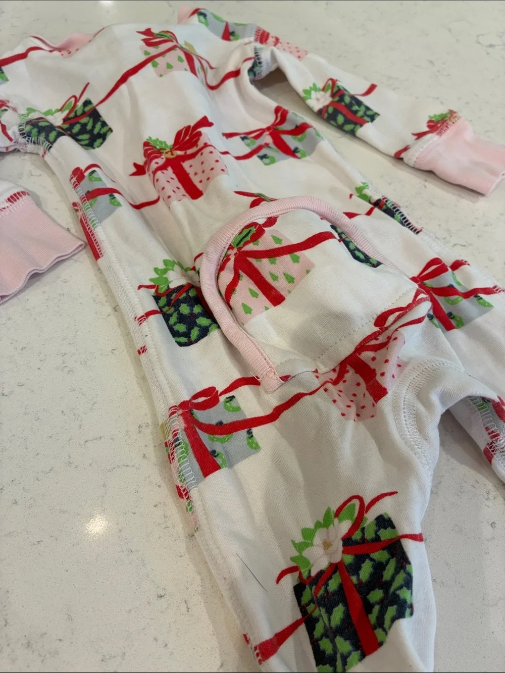 The Beaufort Bonnet Company White Footed One-Piece with Red & Pink Gift Print